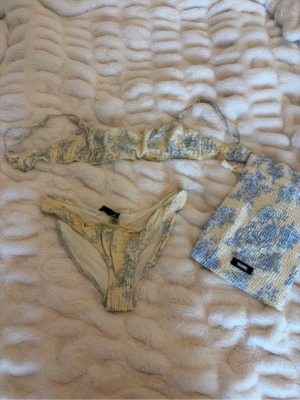 triangl swimwear Blue Floral Smocked Bikini Set